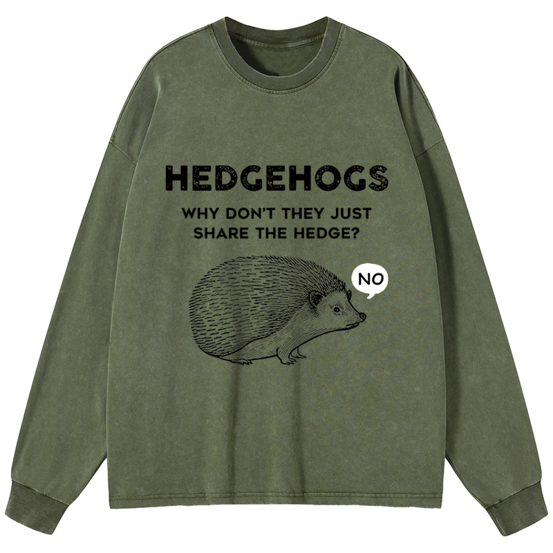 Tokyo-Tiger Funny Hedgehog Washed Long Sleeve T-Shirt