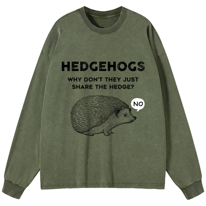 Tokyo-Tiger Funny Hedgehog Washed Long Sleeve T-Shirt
