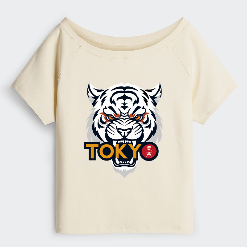Tokyo-Tiger Logo Off Shoulder T-Shirt