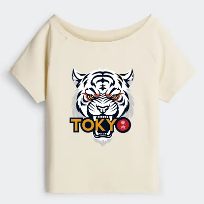 Tokyo-Tiger Logo Off Shoulder T-Shirt