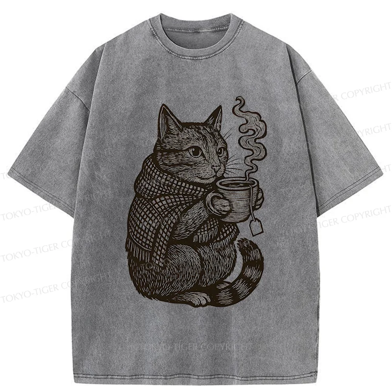 Tokyo-Tiger Autumn Cat Washed T-Shirt