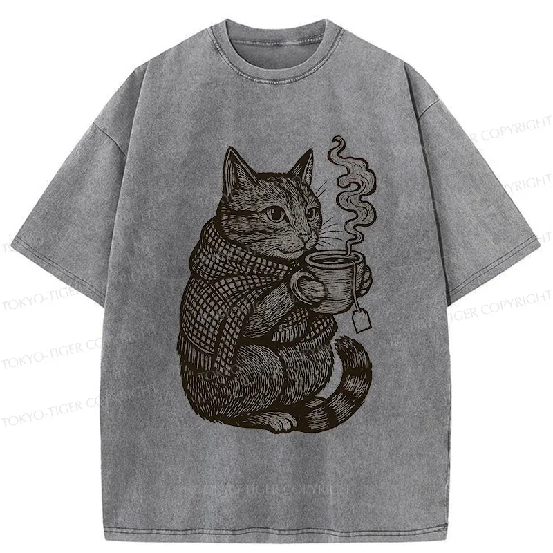 Tokyo-Tiger Autumn Cat Washed T-Shirt Sale