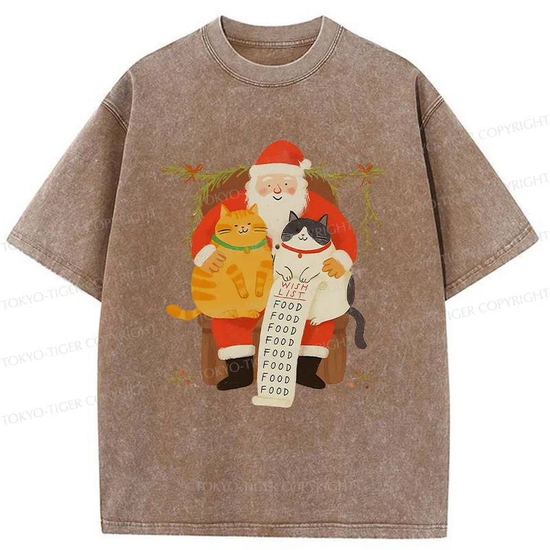 Tokyo-Tiger Santa Claus And Cats Washed T-Shirt