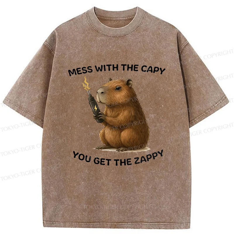 Tokyo-Tiger Capybara Is Electrified Washed T-Shirt