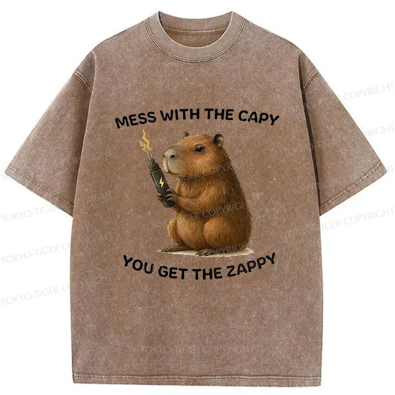 Tokyo-Tiger Capybara Is Electrified Washed T-Shirt Sale