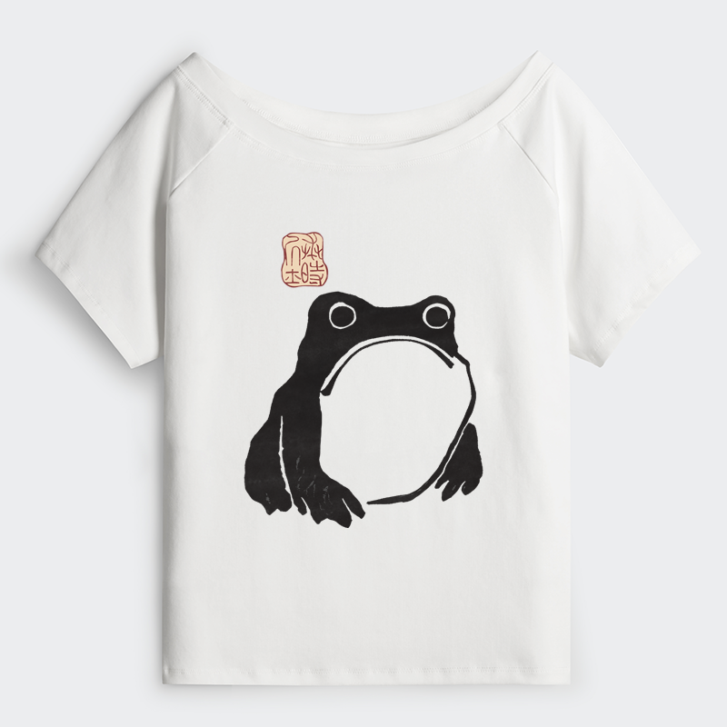 Tokyo-Tiger Matsumoto Hoji Woodblock Print Frog Off Shoulder T-Shirt