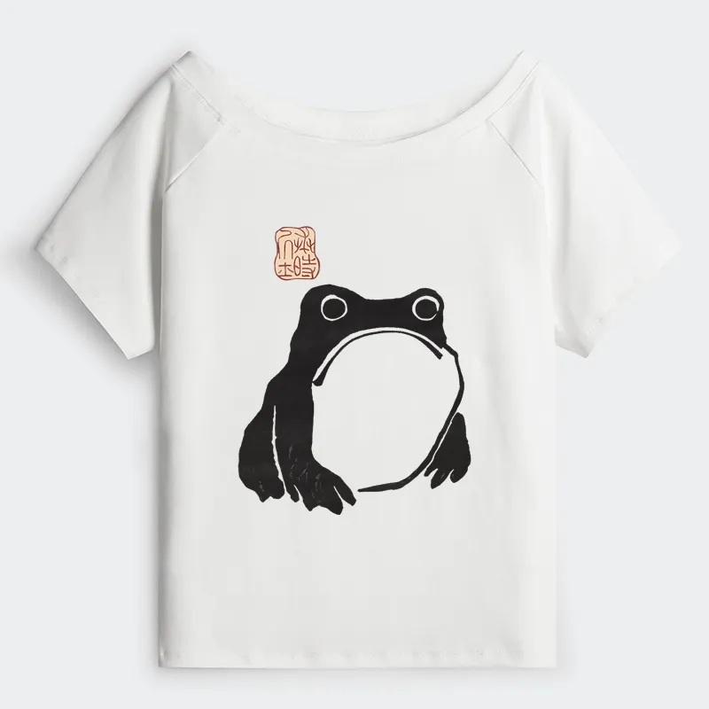 Tokyo-Tiger Matsumoto Hoji Woodblock Print Frog Off Shoulder T-Shirt