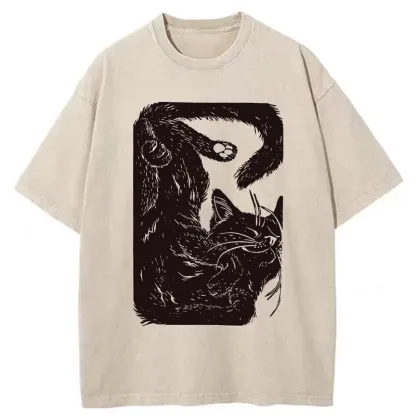 Tokyo-Tiger Funny Sleeping Cat Washed T-Shirt