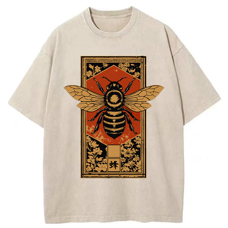 Tokyo-Tiger Tokyo-Tiger Japanese Bee Art Washed T-Shirt Washed T-Shirt