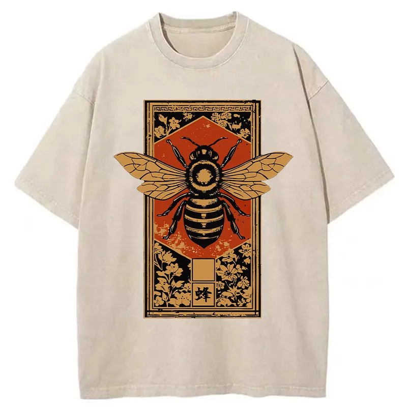Tokyo-Tiger Tokyo-Tiger Japanese Bee Art Washed T-Shirt Washed T-Shirt