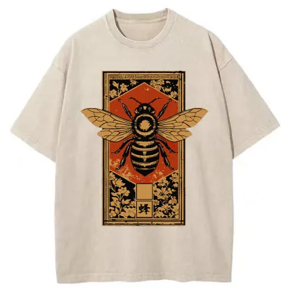 Tokyo-Tiger Tokyo-Tiger Japanese Bee Art Washed T-Shirt Washed T-Shirt