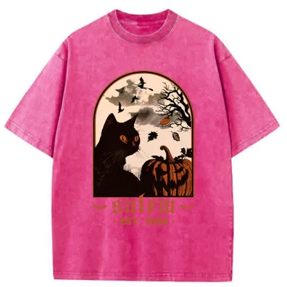 Tokyo-Tiger Halloween Black Cat Washed T-Shirt
