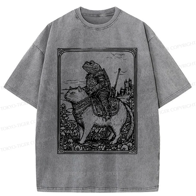 Tokyo-Tiger Frog Knight Riding A Cat Washed T-Shirt