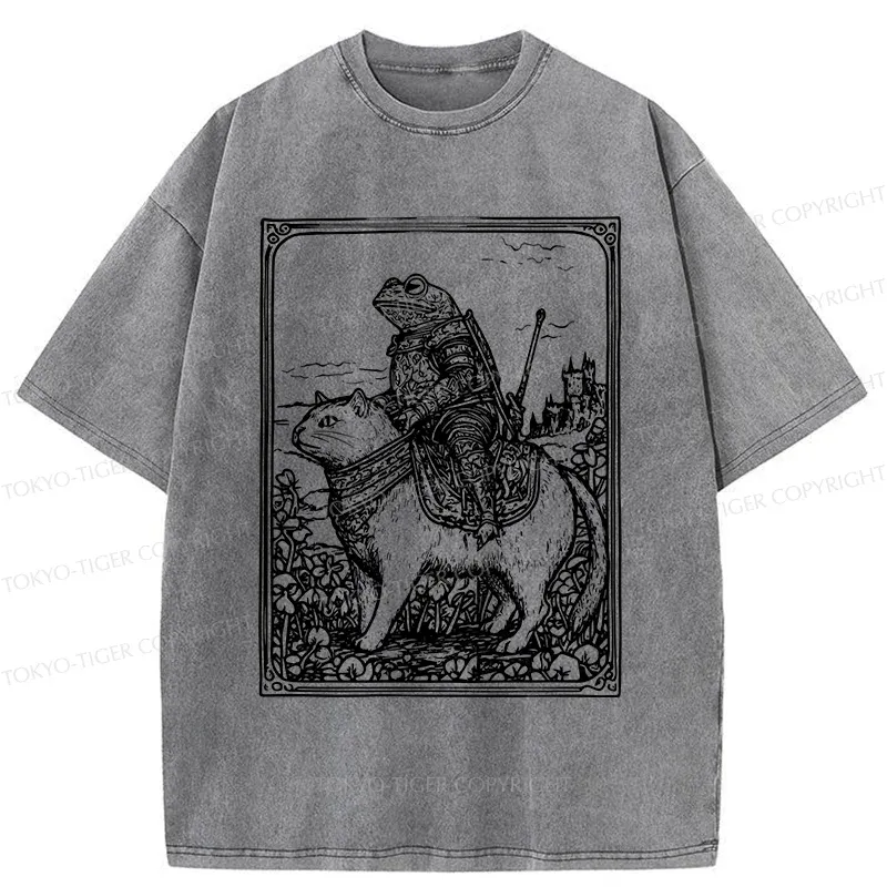 Tokyo-Tiger Frog Knight Riding A Cat Washed T-Shirt