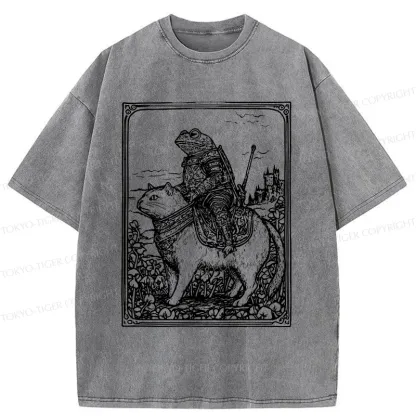 Tokyo-Tiger Frog Knight Riding A Cat Washed T-Shirt
