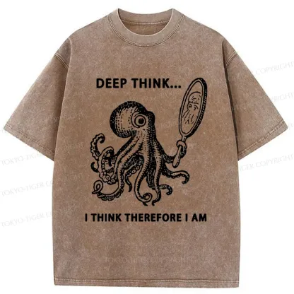 Tokyo-Tiger Octopus Looking In The Mirror Washed T-Shirt