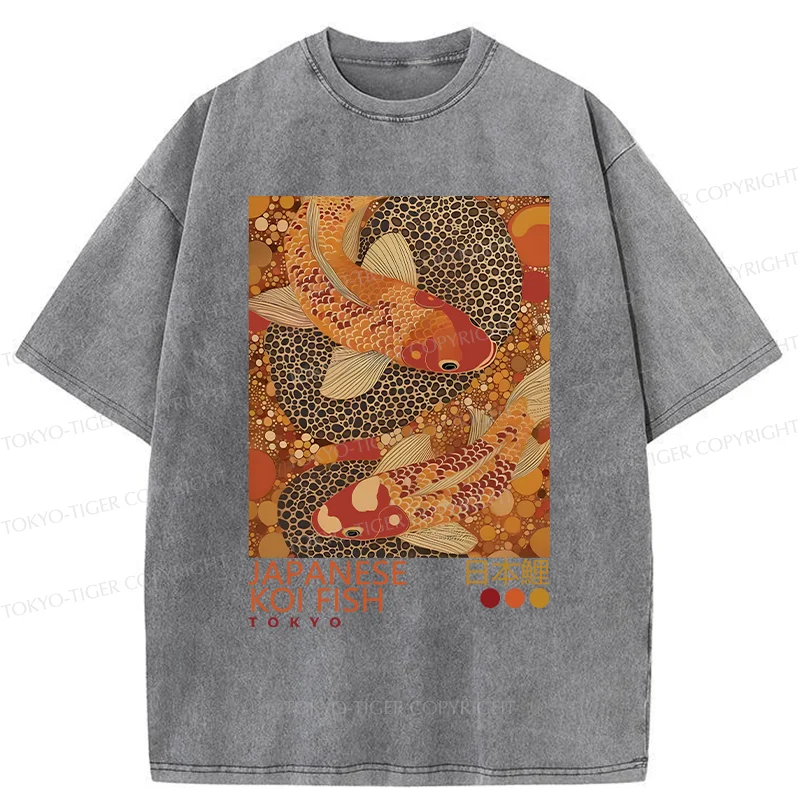 Tokyo-Tiger Japanese Koi Poster Washed T-Shirt