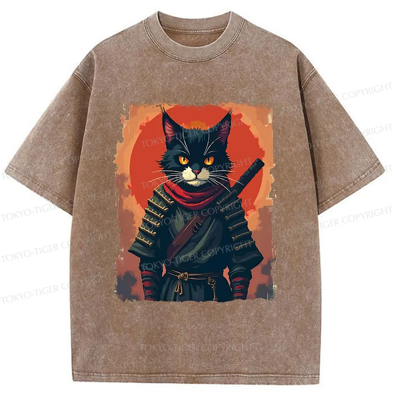 Tokyo-Tiger Handsome Cat Ninja Washed T-Shirt