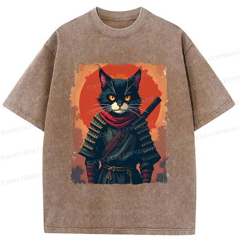 Tokyo-Tiger Handsome Cat Ninja Washed T-Shirt