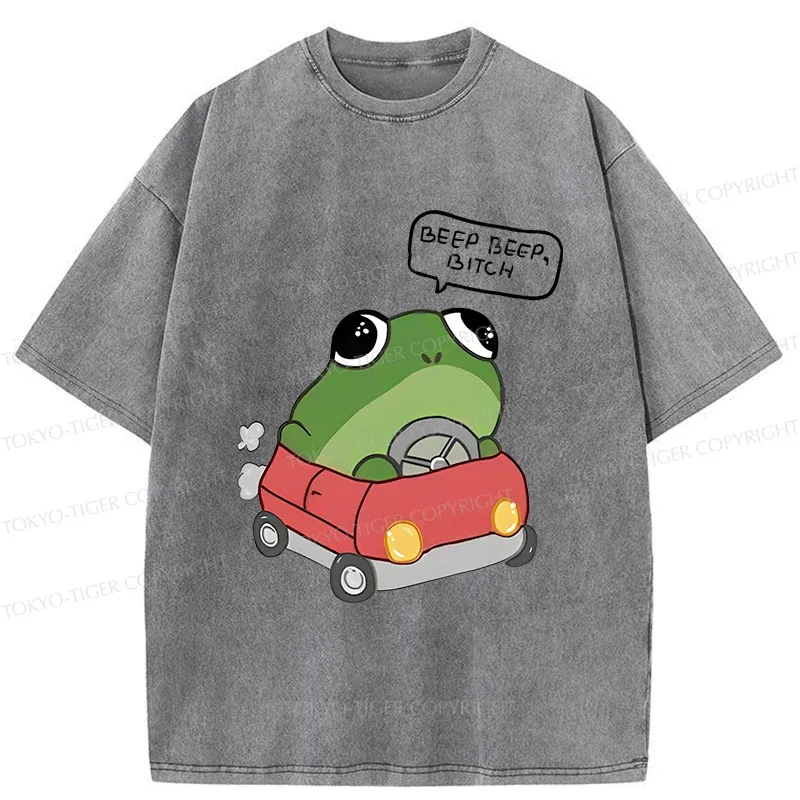 Tokyo-Tiger Frog Driving Washed T-Shirt