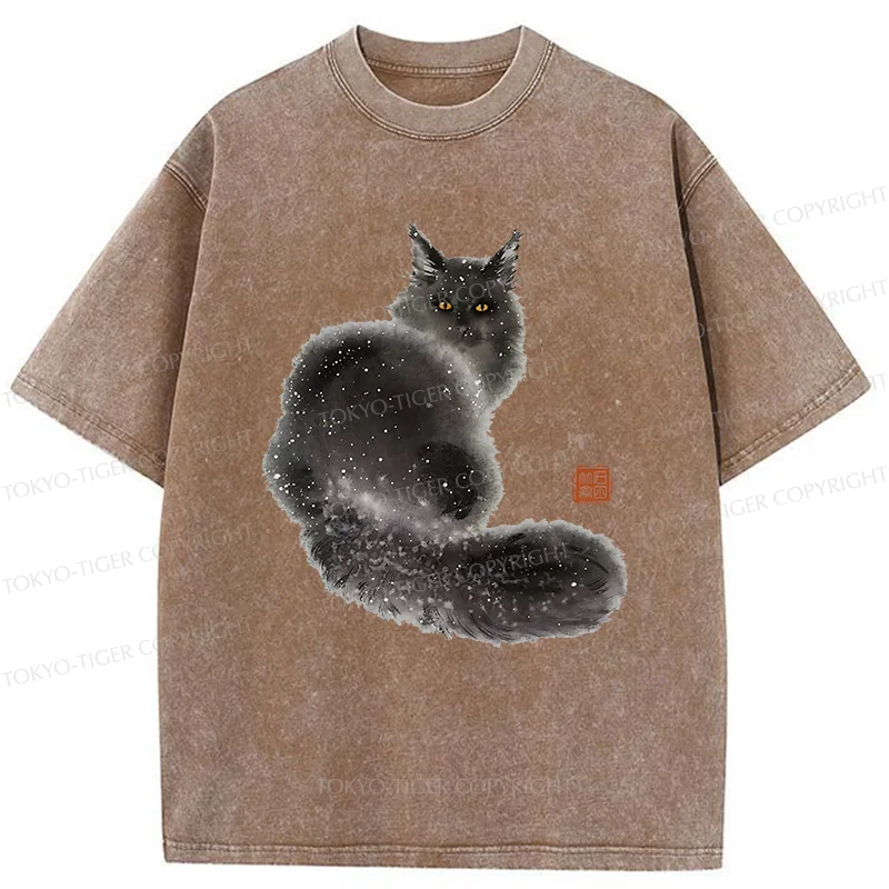 Tokyo-Tiger Fat Black Cat Washed T-Shirt
