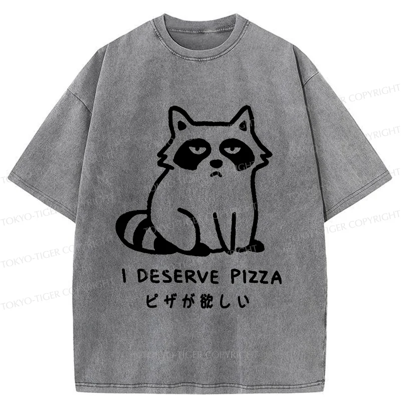 Tokyo-Tiger Raccoon Want Pizza Washed T-Shirt
