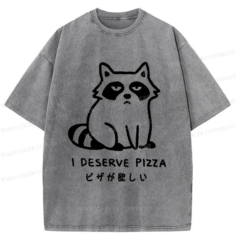 Tokyo-Tiger Raccoon Want Pizza Washed T-Shirt
