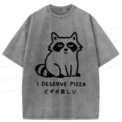 Tokyo-Tiger Raccoon Want Pizza Washed T-Shirt