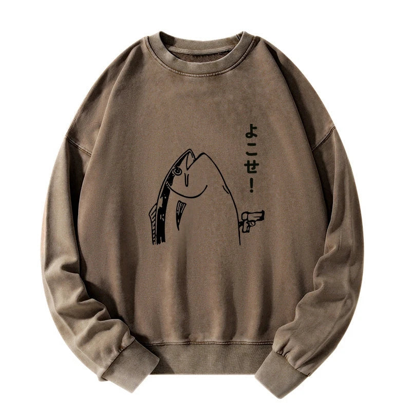 Tokyo-Tiger Fish Hold Up Gun Washed Sweatshirt