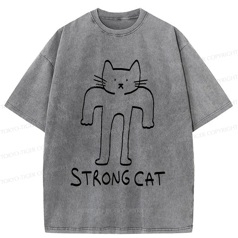 Tokyo-Tiger Strong Cat Meme Washed T-Shirt