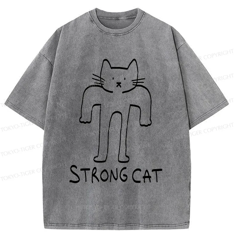Tokyo-Tiger Strong Cat Meme Washed T-Shirt