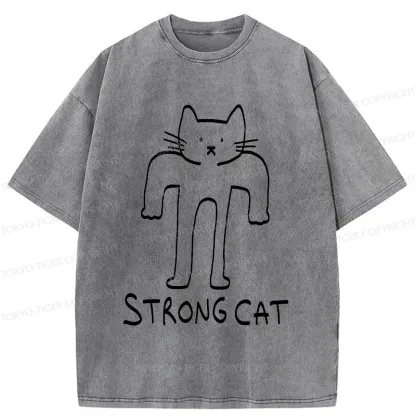 Tokyo-Tiger Strong Cat Meme Washed T-Shirt