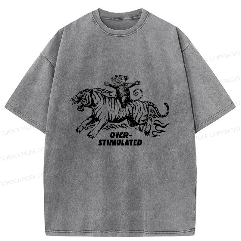 Tokyo-Tiger Possum Riding A Tiger Washed T-Shirt