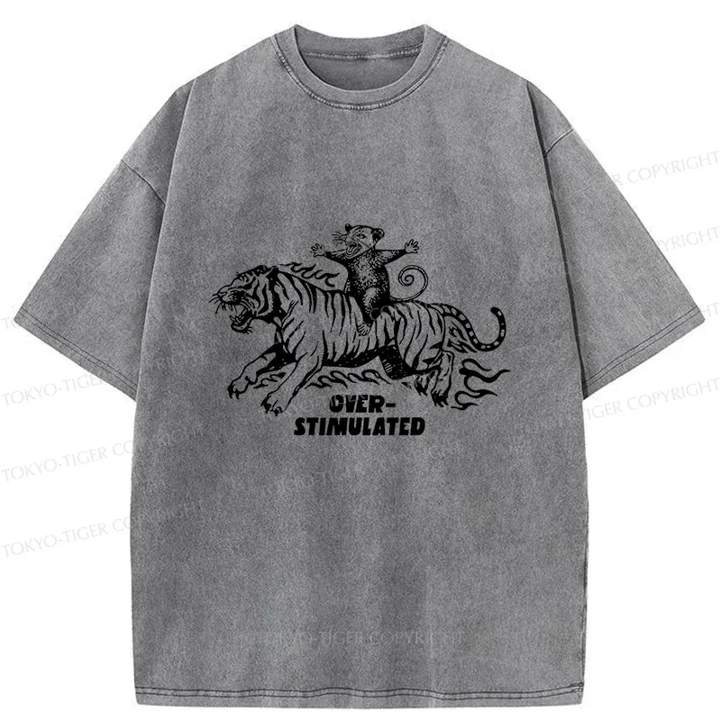 Tokyo-Tiger Possum Riding A Tiger Washed T-Shirt