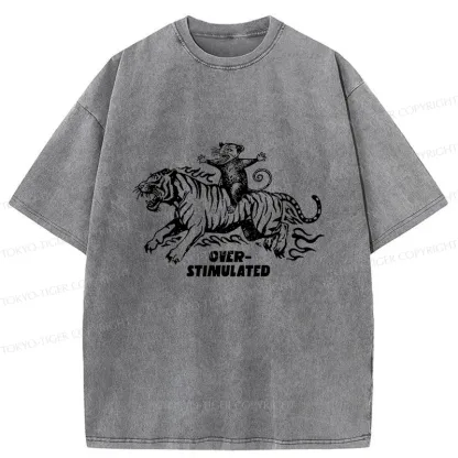 Tokyo-Tiger Possum Riding A Tiger Washed T-Shirt