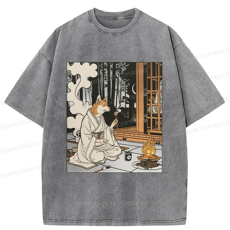 Tokyo-Tiger Zen Dog Japanese Washed T-Shirt