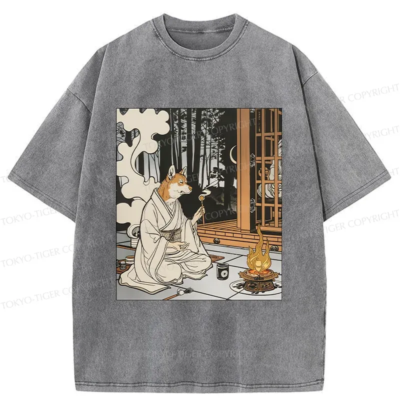 Tokyo-Tiger Zen Dog Japanese Washed T-Shirt
