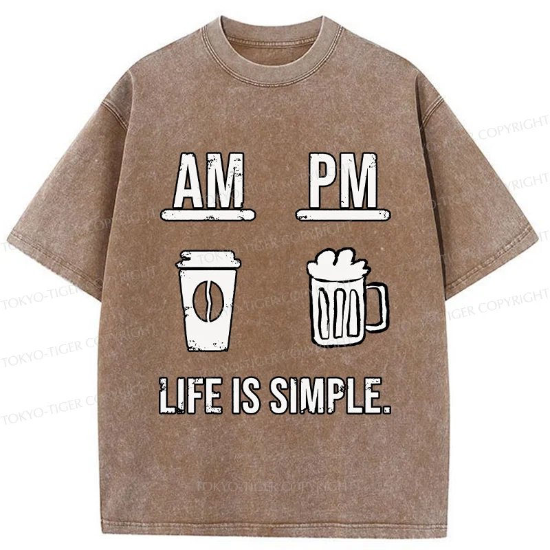 Tokyo-Tiger Coffee In The Morning And Beer In The Evening Washed T-Shirt