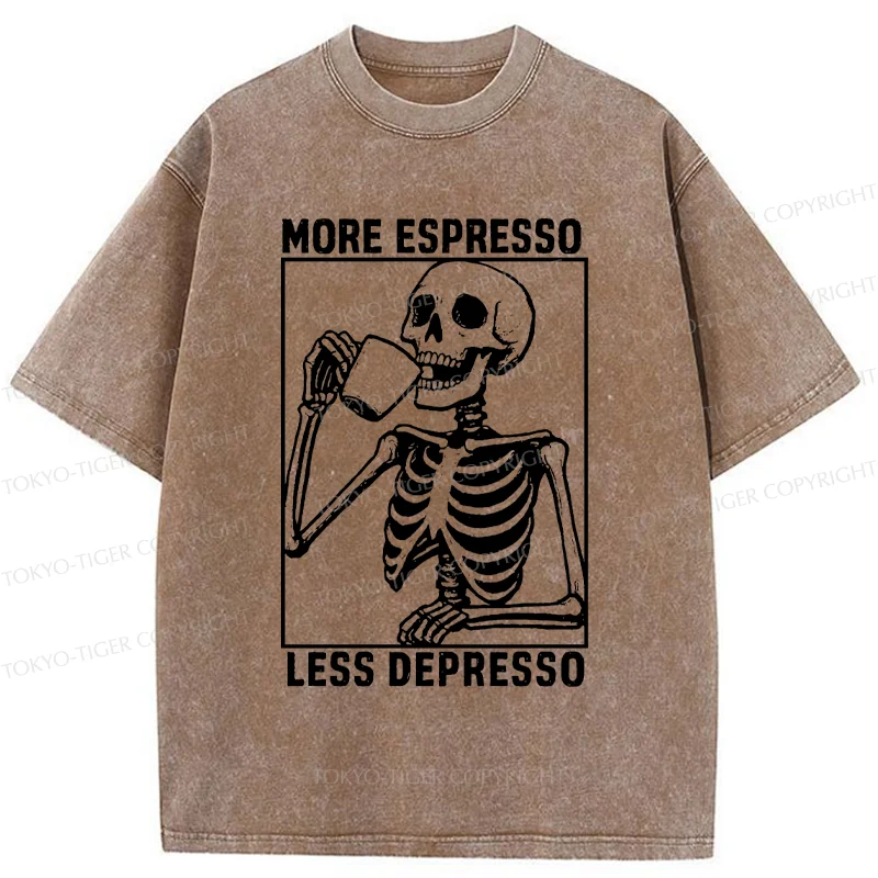 Tokyo-Tiger Skeleton Drinking Coffee Washed T-Shirt
