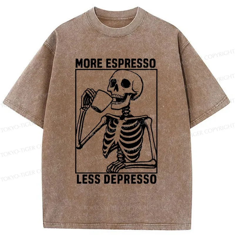 Tokyo-Tiger Skeleton Drinking Coffee Washed T-Shirt