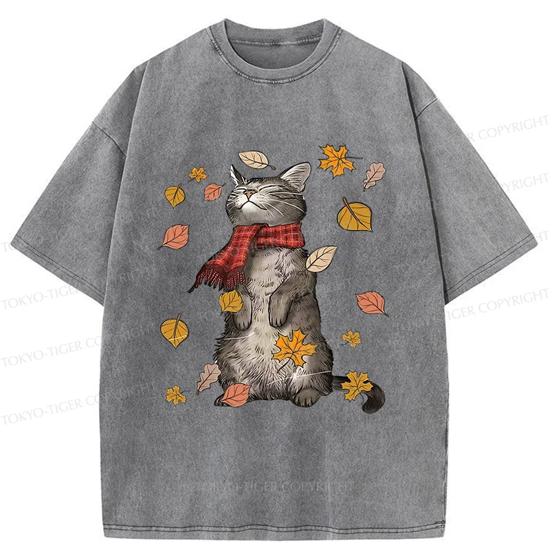 Tokyo-Tiger Autumn Cat Washed T-Shirt