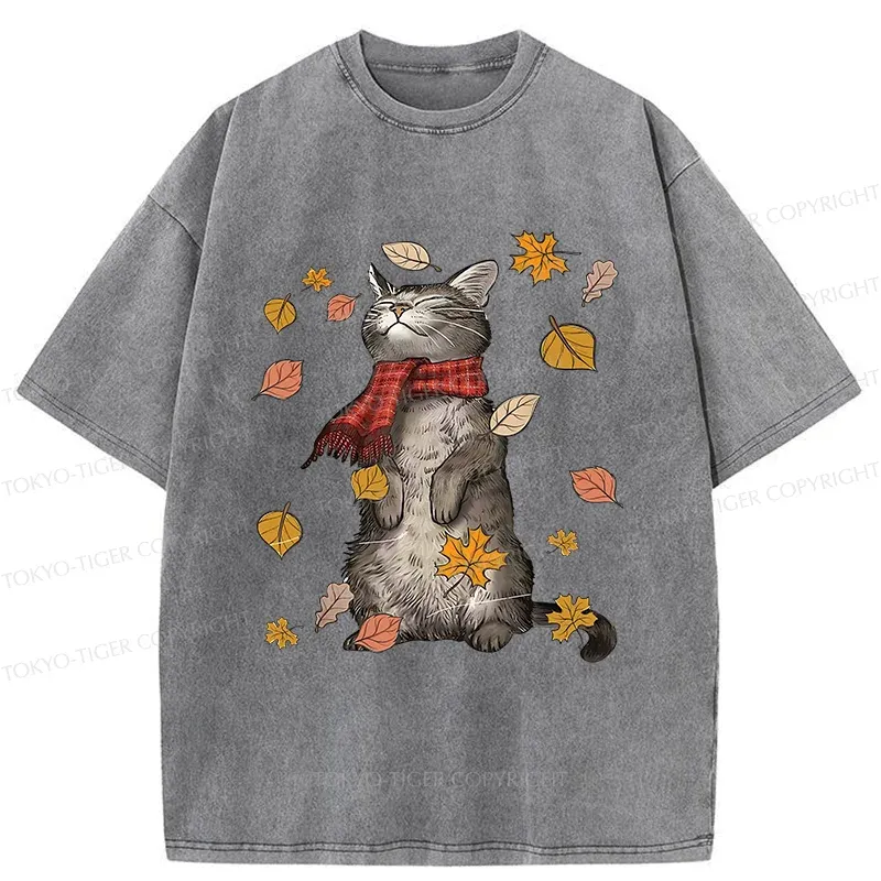 Tokyo-Tiger Autumn Cat Washed T-Shirt