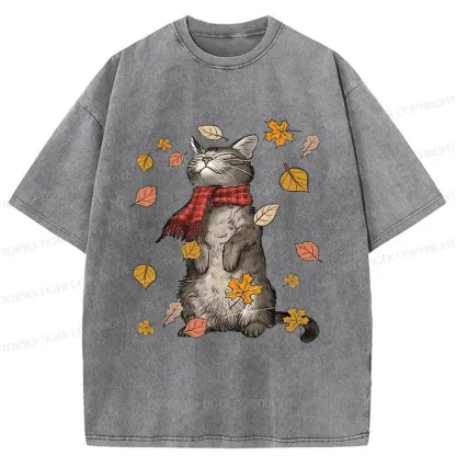 Tokyo-Tiger Autumn Cat Washed T-Shirt