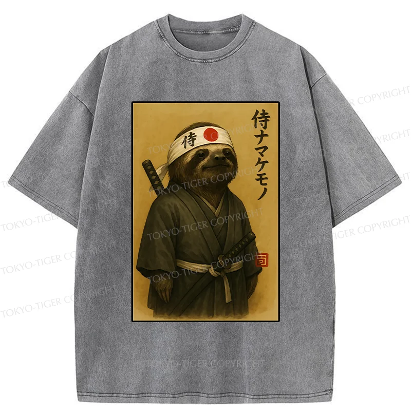 Tokyo-Tiger Japanese Samurai Sloth Washed T-Shirt