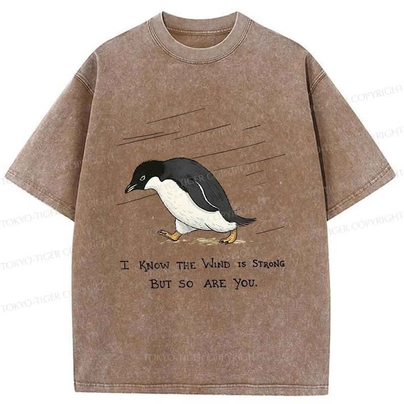 Tokyo-Tiger Penguins Walking In The Rain Washed T-Shirt