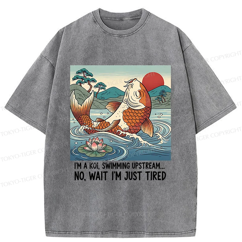 Tokyo-Tiger Funny Koi Washed T-Shirt