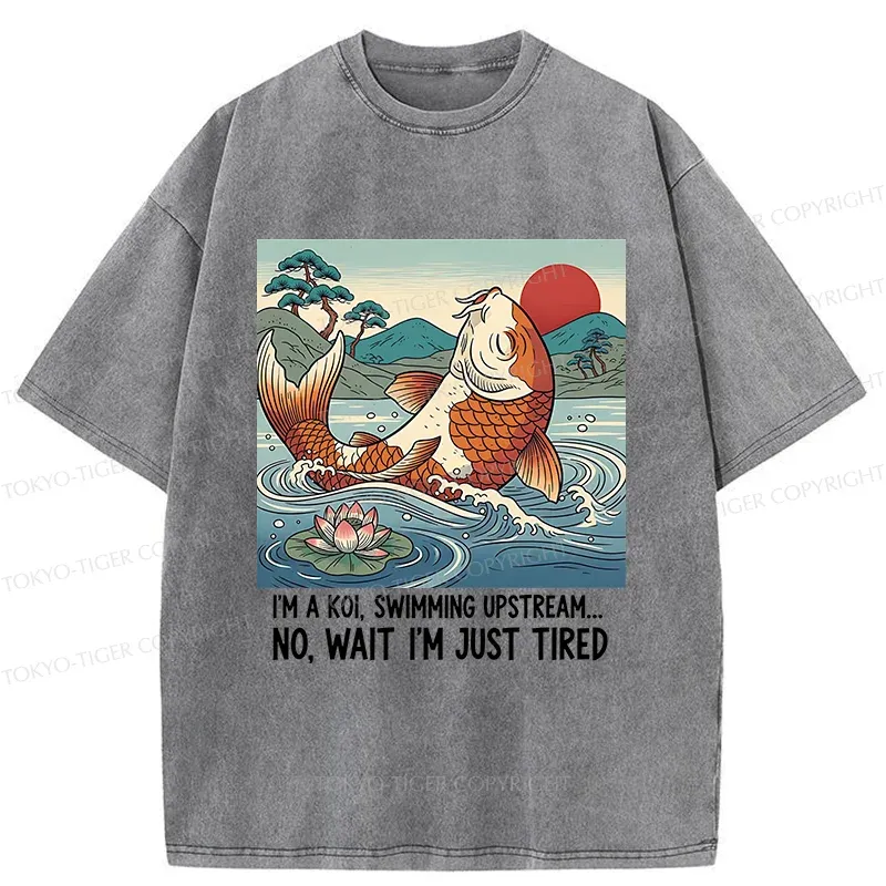 Tokyo-Tiger Funny Koi Washed T-Shirt