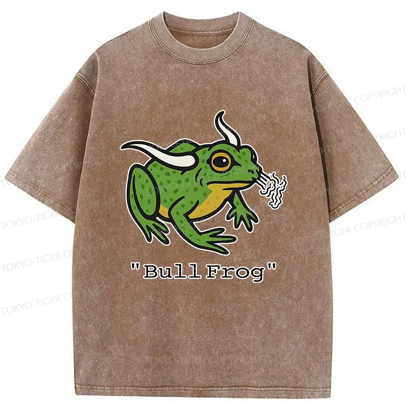 Tokyo-Tiger Funny Bull Frog Washed T-Shirt