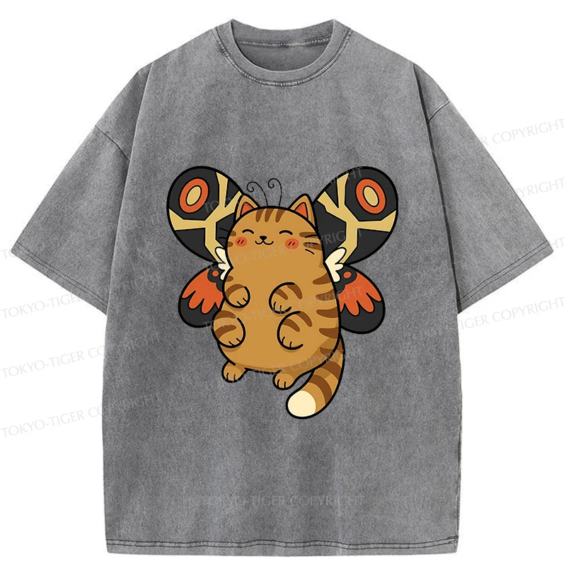 Tokyo-Tiger Cat Butterfly Washed T-Shirt