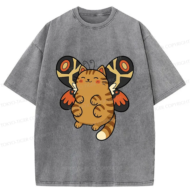 Tokyo-Tiger Cat Butterfly Washed T-Shirt